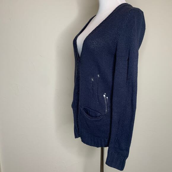 Distressed Navy Blue Cardigan Sz Small - Picture 3 of 10